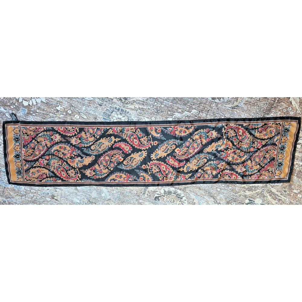 Specialty House Vtg 100% Silk Paisley Scarf Korea Black Rectangle Retro Classic